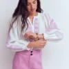 Camille Double Cloth Top White Embroidery Camille Double Cloth Top White Embroidery