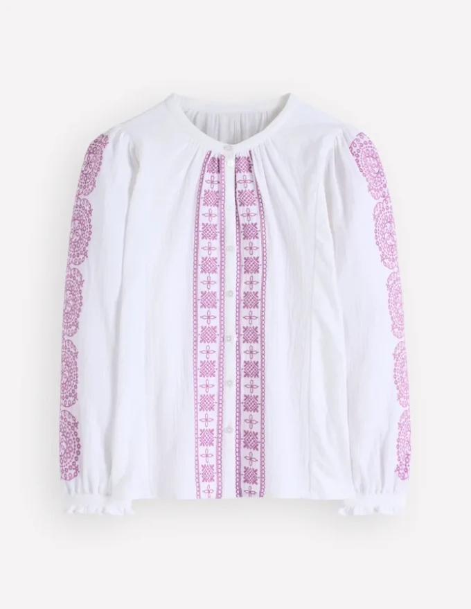 Camille Double Cloth Top White Embroidery Camille Double Cloth Top White Embroidery