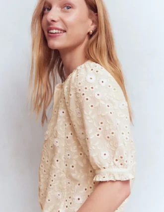 Camille Embroidered Cotton Top Ivory Broderie