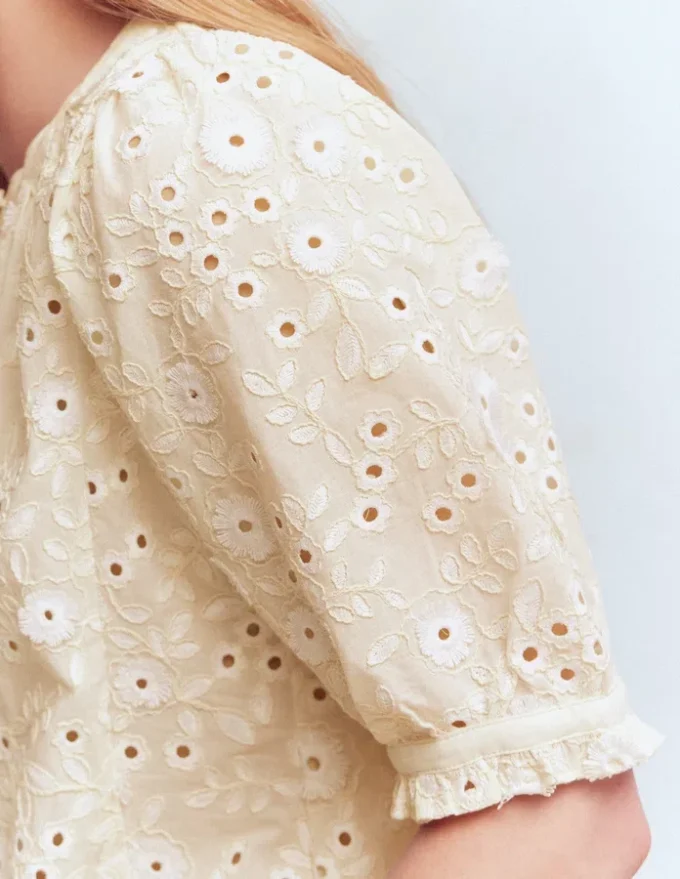 Camille Embroidered Cotton Top Ivory Broderie Camille Embroidered Cotton Top Ivory Broderie