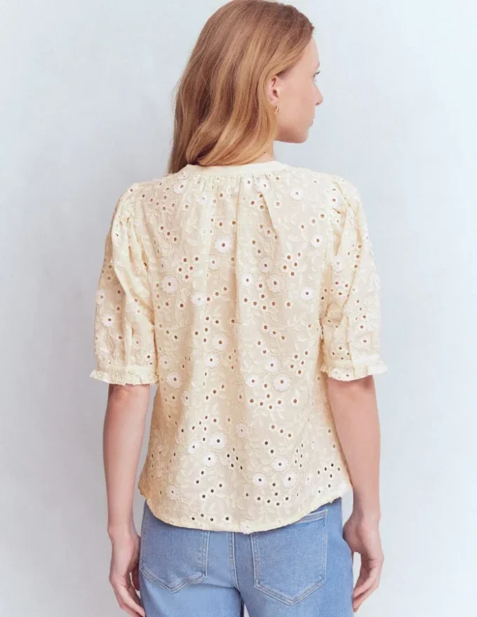 Camille Embroidered Cotton Top Ivory Broderie Camille Embroidered Cotton Top Ivory Broderie