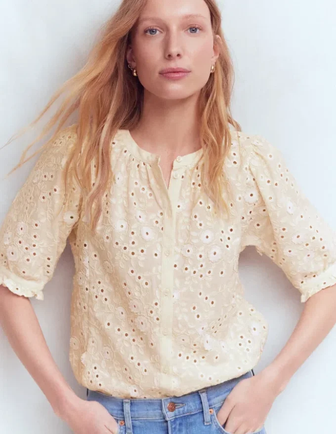 Camille Embroidered Cotton Top Ivory Broderie Camille Embroidered Cotton Top Ivory Broderie