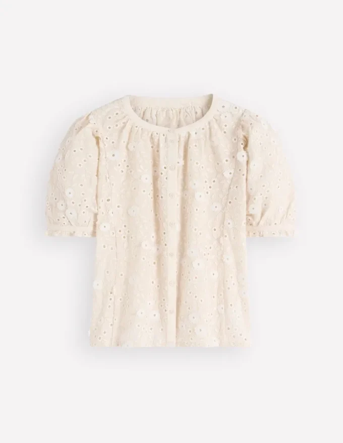 Camille Embroidered Cotton Top Ivory Broderie Camille Embroidered Cotton Top Ivory Broderie