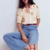 Camille Embroidered Cotton Top Ivory Floral Embroidery