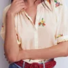 Camille Embroidered Cotton Top Ivory Floral Embroidery