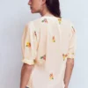 Camille Embroidered Cotton Top Ivory Floral Embroidery