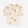 Camille Embroidered Cotton Top Ivory Floral Embroidery