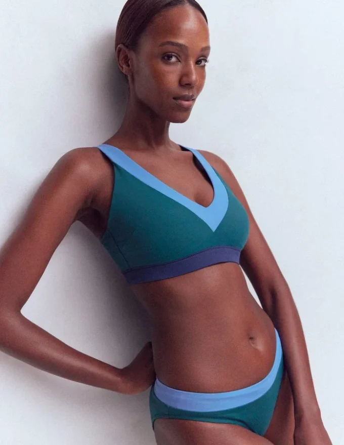 Campania Cross-back Bikini Top Navy, Green, Blue Colourblock Campania Cross-back Bikini Top Navy, Green, Blue Colourblock