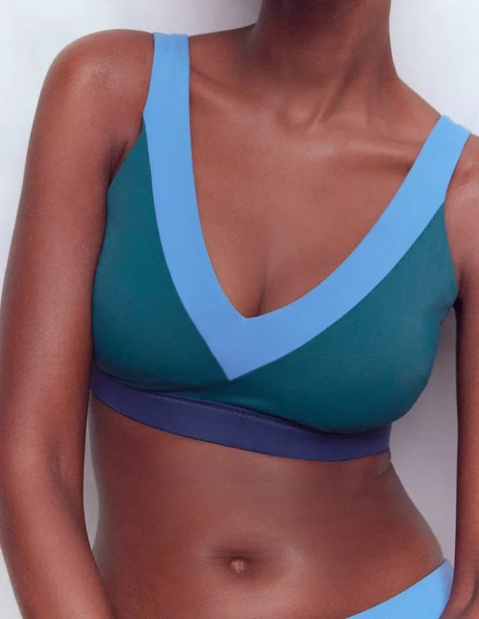 Campania Cross-back Bikini Top Navy, Green, Blue Colourblock Campania Cross-back Bikini Top Navy, Green, Blue Colourblock