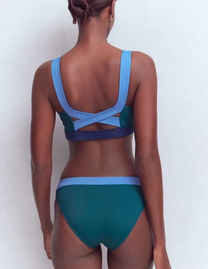 Campania Cross-back Bikini Top Navy, Green, Blue Colourblock Campania Cross-back Bikini Top Navy, Green, Blue Colourblock