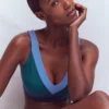 Campania Cross-back Bikini Top Navy, Green, Blue Colourblock Campania Cross-back Bikini Top Navy, Green, Blue Colourblock