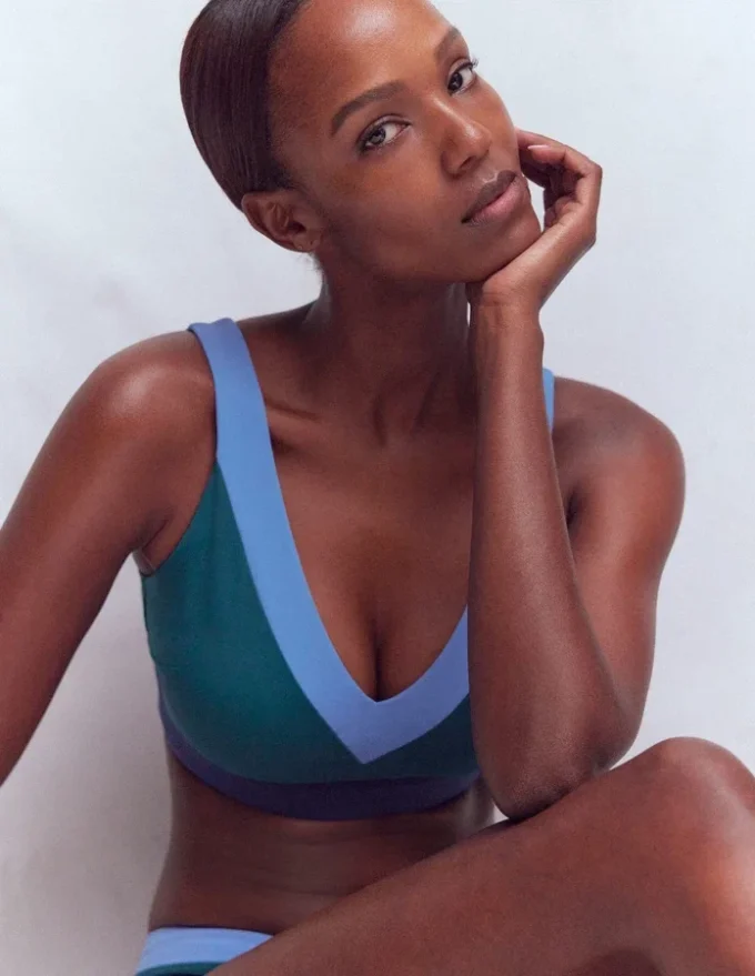 Campania Cross-back Bikini Top Navy, Green, Blue Colourblock Campania Cross-back Bikini Top Navy, Green, Blue Colourblock