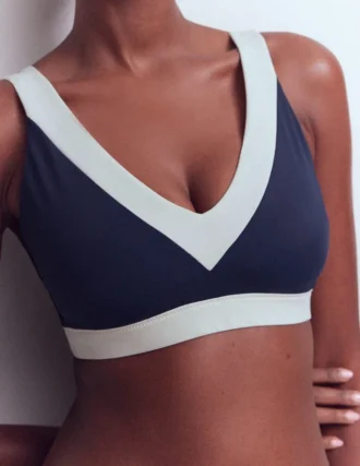 Campania Cross-back Bikini Top Navy, Ivory Colourblock