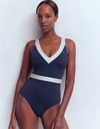Campania Cross-back Swimsuit Navy, Ivory Colourblock