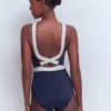 Campania Cross-back Swimsuit Navy, Ivory Colourblock Campania Cross-back Swimsuit Navy, Ivory Colourblock
