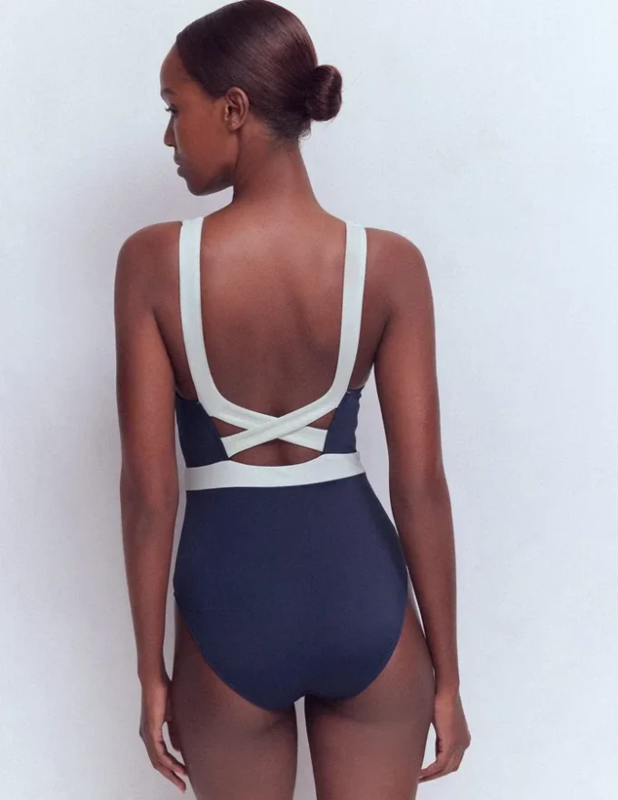 Campania Cross-back Swimsuit Navy, Ivory Colourblock Campania Cross-back Swimsuit Navy, Ivory Colourblock