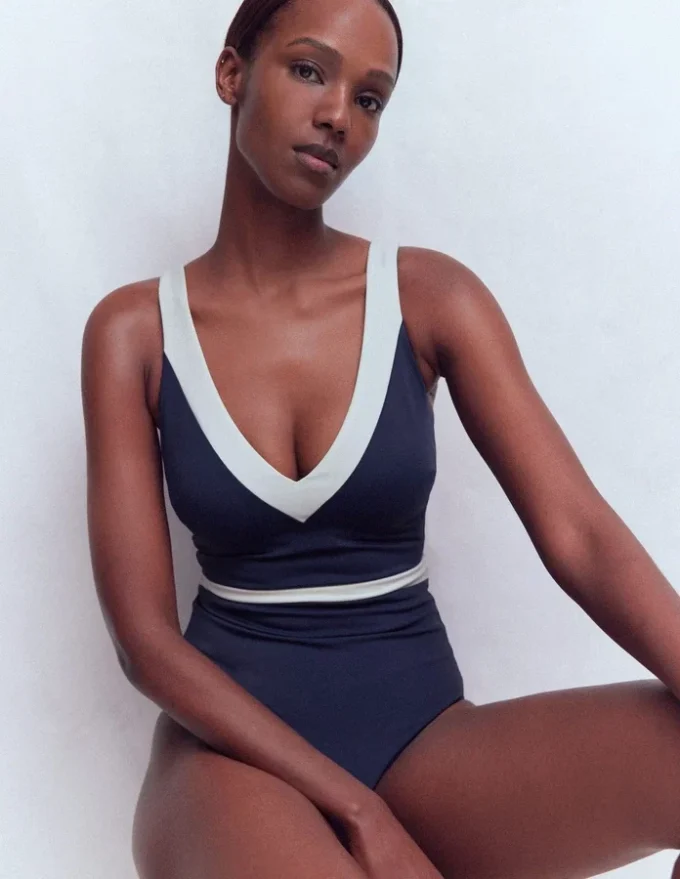Campania Cross-back Swimsuit Navy, Ivory Colourblock Campania Cross-back Swimsuit Navy, Ivory Colourblock