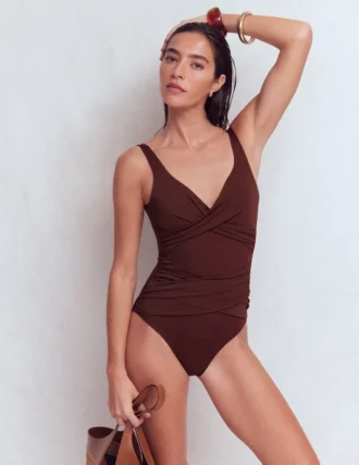 Cannes Cross Wrap Swimsuit Bitter Chocolate