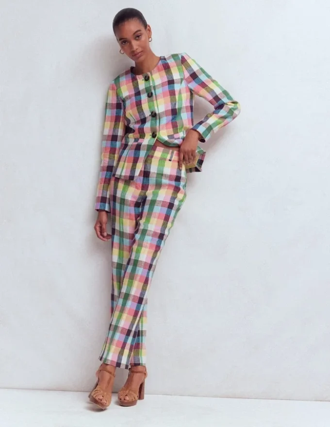 Canonbury 7/8 Linen Pants Soft Yellow, Pink Multigingham Canonbury 7/8 Linen Pants Soft Yellow, Pink Multigingham