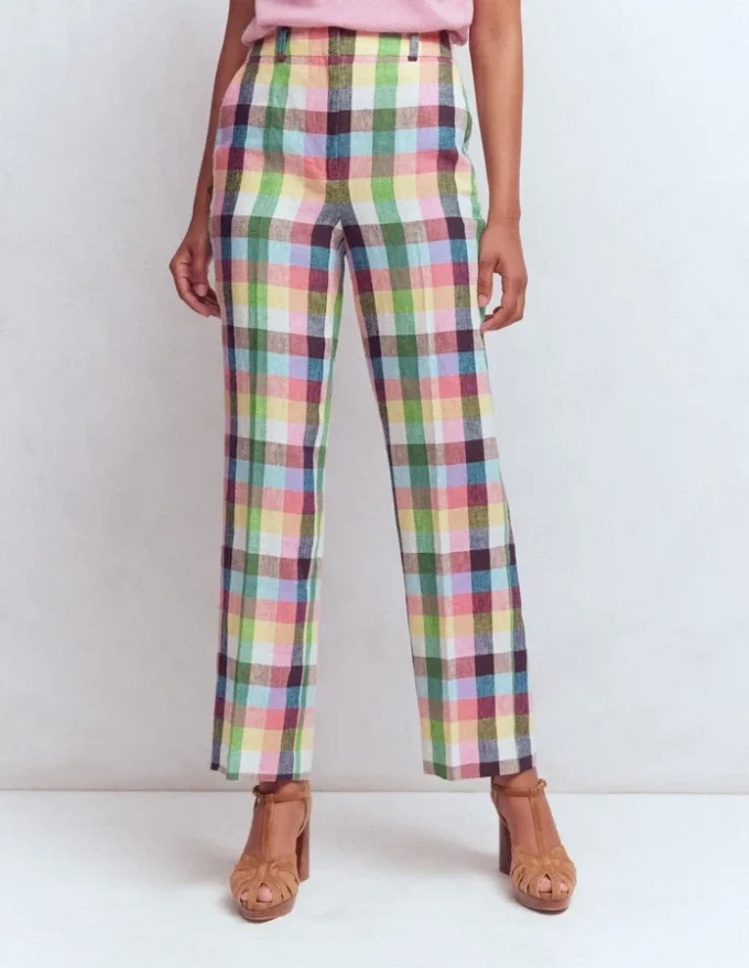 Canonbury 7/8 Linen Pants Soft Yellow, Pink Multigingham Canonbury 7/8 Linen Pants Soft Yellow, Pink Multigingham