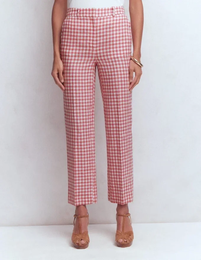 Canonbury 7/8 Linen Pants Vintage Rose Gingham Canonbury 7/8 Linen Pants Vintage Rose Gingham