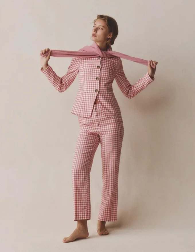 Canonbury 7/8 Linen Pants Vintage Rose Gingham Canonbury 7/8 Linen Pants Vintage Rose Gingham