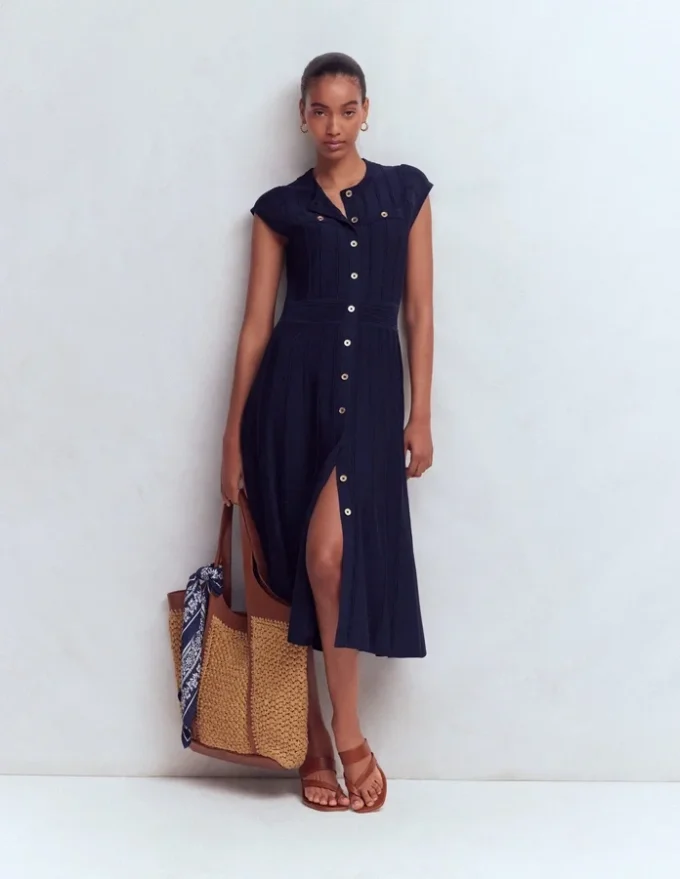 Cap Sleeve Knitted Dress Navy Cap Sleeve Knitted Dress Navy