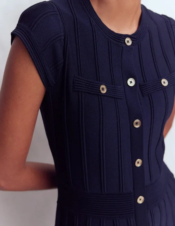 Cap Sleeve Knitted Dress Navy Cap Sleeve Knitted Dress Navy