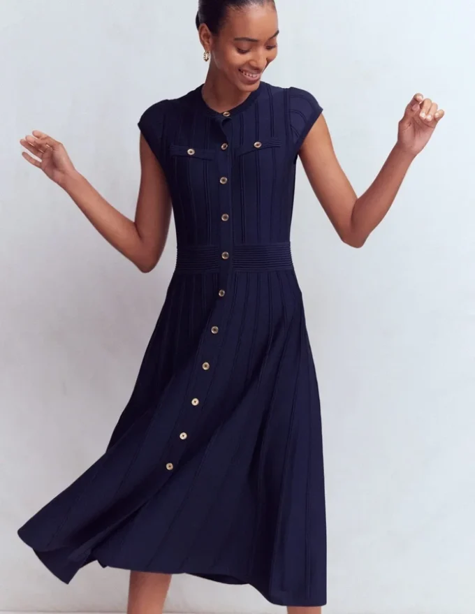 Cap Sleeve Knitted Dress Navy Cap Sleeve Knitted Dress Navy
