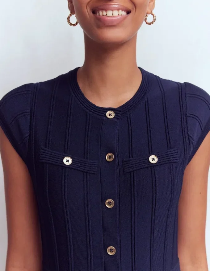 Cap Sleeve Knitted Dress Navy Cap Sleeve Knitted Dress Navy