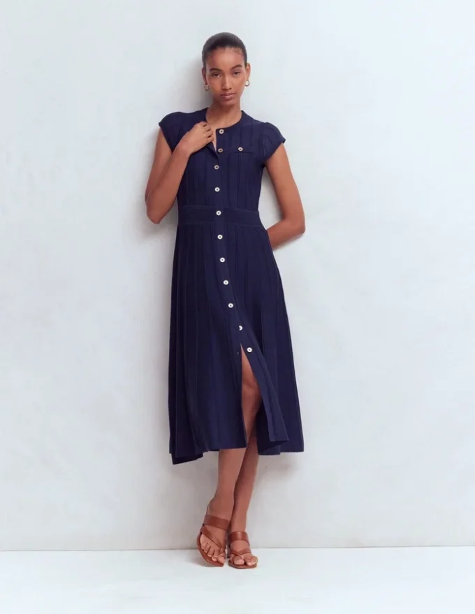 Cap Sleeve Knitted Dress Navy Cap Sleeve Knitted Dress Navy
