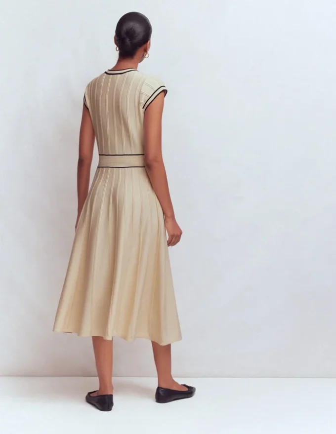 Cap Sleeve Knitted Dress Warm Ivory