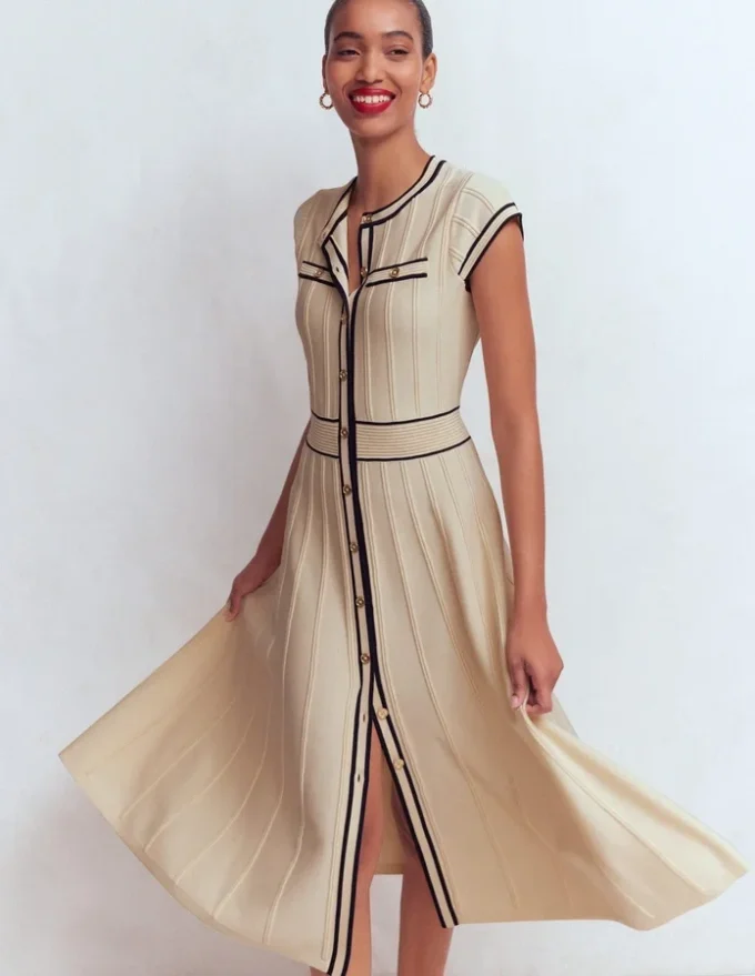 Cap Sleeve Knitted Dress Warm Ivory