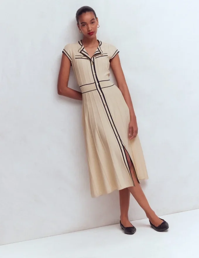 Cap Sleeve Knitted Dress Warm Ivory