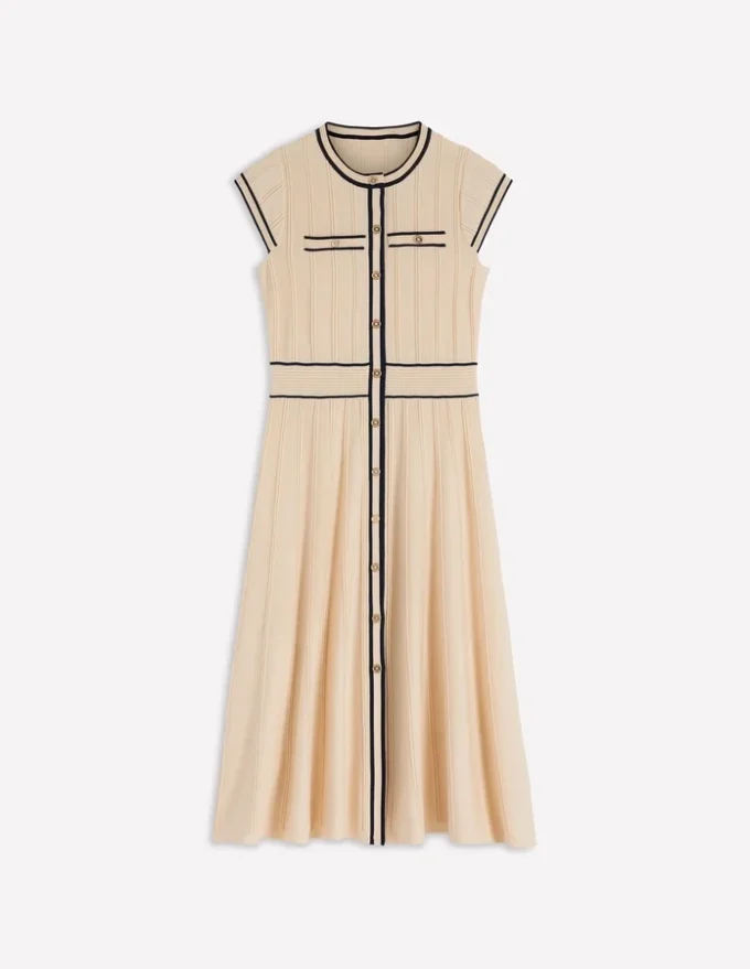 Cap Sleeve Knitted Dress Warm Ivory
