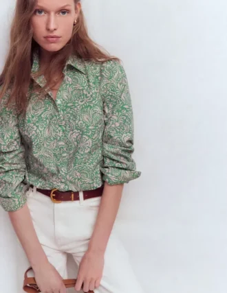 Cara Cotton Shirt Aloe Green, Elaborate Gardenia