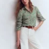 Cara Cotton Shirt Aloe Green, Elaborate Gardenia