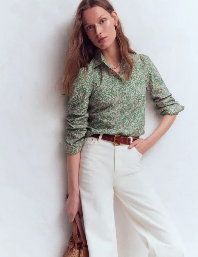 Cara Cotton Shirt Aloe Green, Elaborate Gardenia