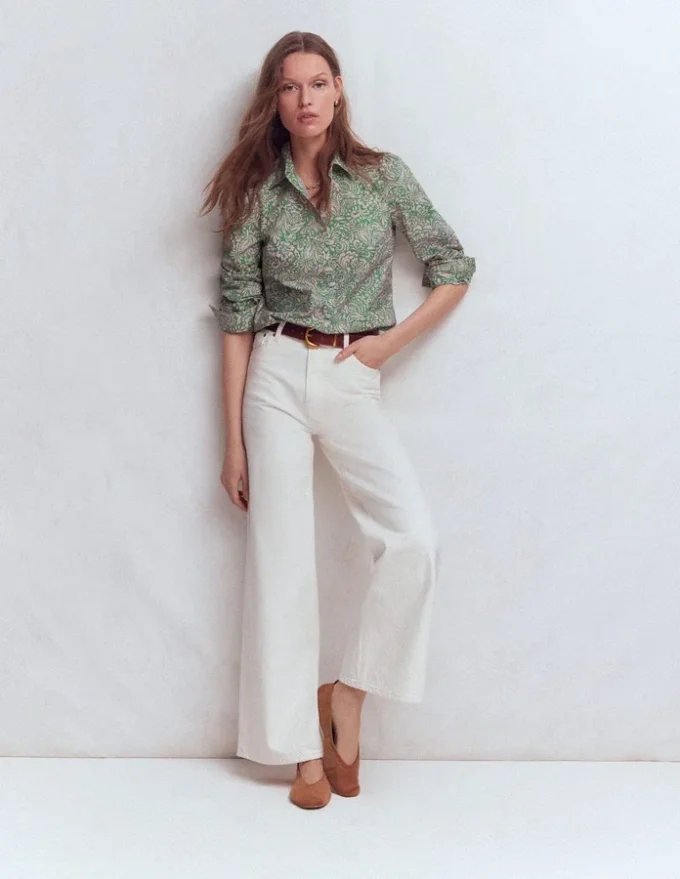 Cara Cotton Shirt Aloe Green, Elaborate Gardenia