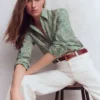 Cara Cotton Shirt Aloe Green, Elaborate Gardenia