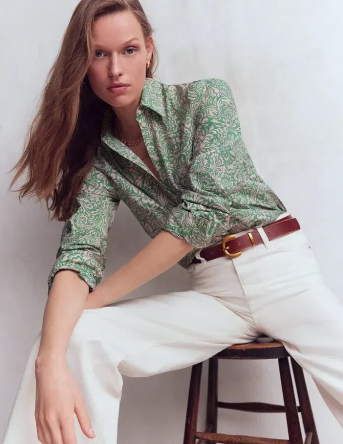 Cara Cotton Shirt Aloe Green, Elaborate Gardenia