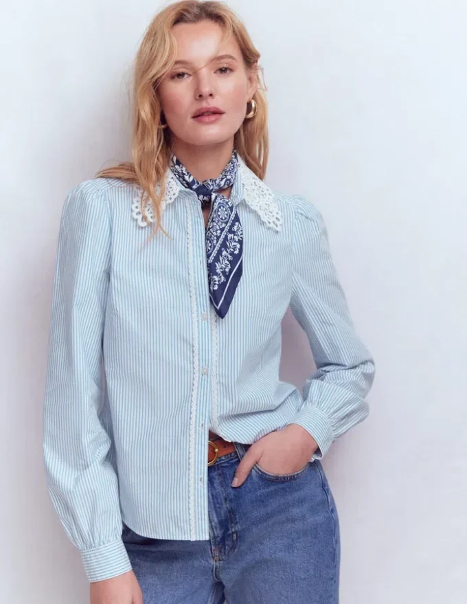 Cara Cotton Shirt Blue and white stripe Cara Cotton Shirt Blue and white stripe
