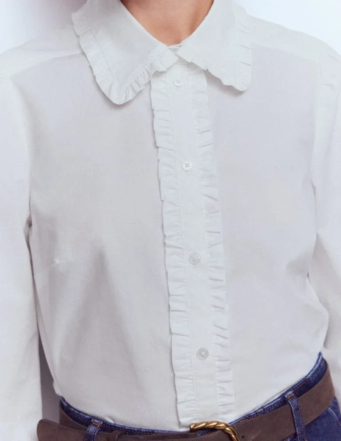 Cara Cotton Shirt White Ruffle Cara Cotton Shirt White Ruffle