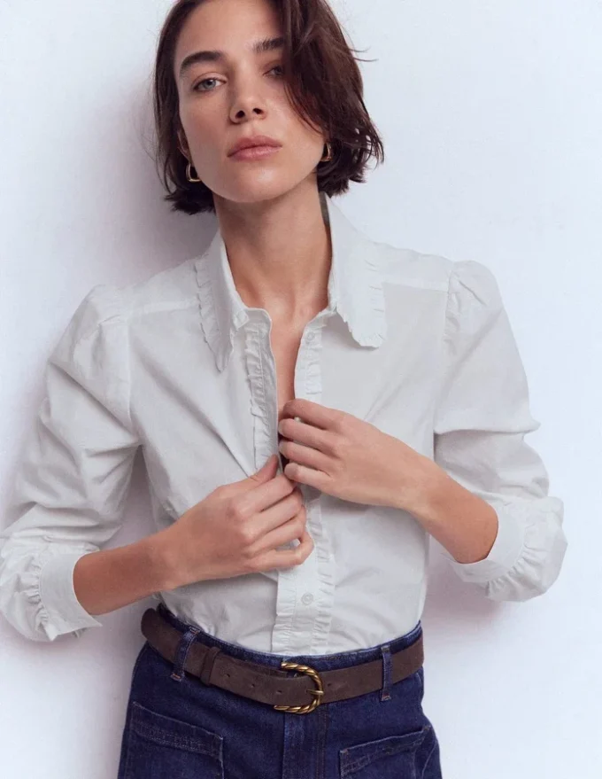 Cara Cotton Shirt White Ruffle Cara Cotton Shirt White Ruffle
