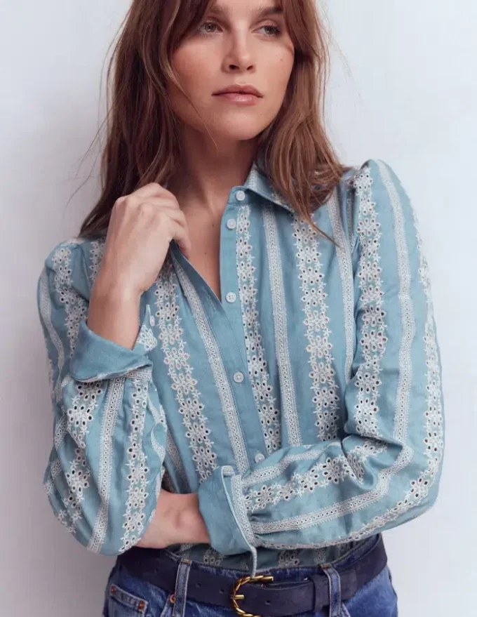 Cara Denim Shirt Blue Broderie Cara Denim Shirt Blue Broderie