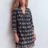 Carmen Broderie Short Dress Navy Broderie