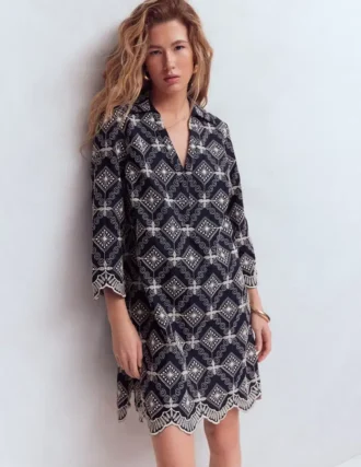 Carmen Broderie Short Dress Navy Broderie Carmen Broderie Short Dress Navy Broderie