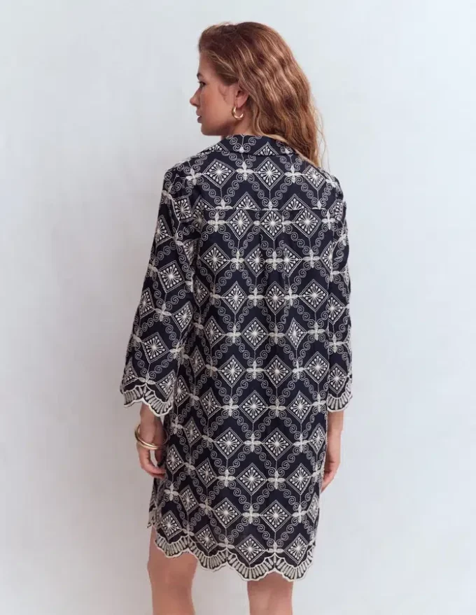 Carmen Broderie Short Dress Navy Broderie