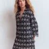 Carmen Broderie Short Dress Navy Broderie
