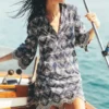 Carmen Broderie Short Dress Navy Broderie